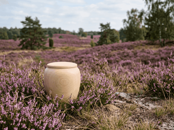 Firefly_Gemini Flash_Ontwerp een urn in het gras van hout ook in deze sfeer haal tekst weg en maka hjet li 872147